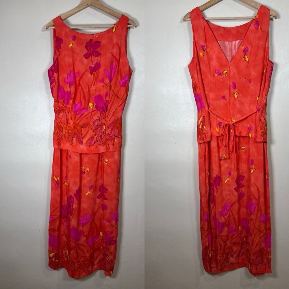 VTG Sheri Martin 90s Maxi Dress Floral Size 14 Hawaiian Tie Back Beach Tropical